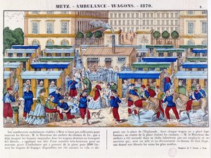 1870年のプロイセン戦争中のメッツでの救急車の列車、1870年〜71年頃 作： French School